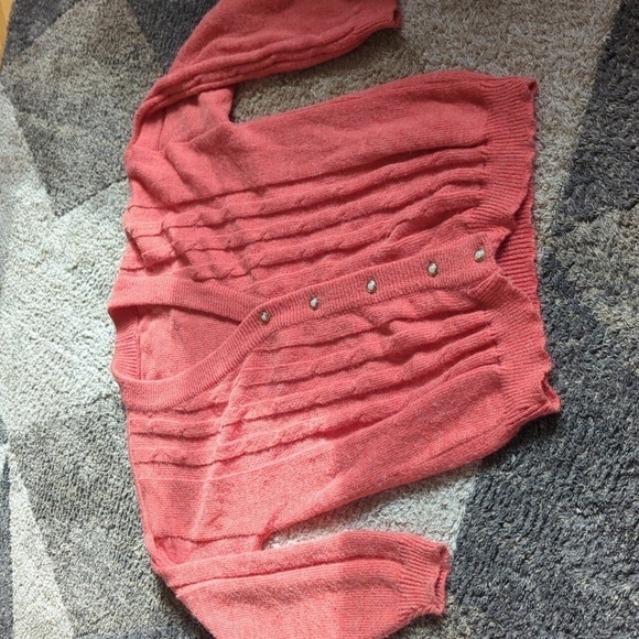 Button Front Knitted Cardigan Soft Comfy Cute Long Sleeve Pink Orange Peachy y2k - Picture 1 of 12